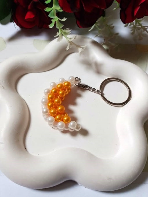 Beaded Crescent Moon Keychain ā Set of 2 (Red & Yellow)
