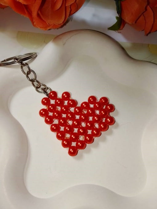 Handmade Beaded Heart Keychain – Red & Green Pair
