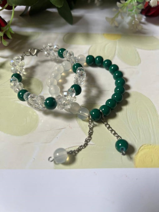 "Green & white beaded charm – perfect for Azadi vibes!" Pack of 2