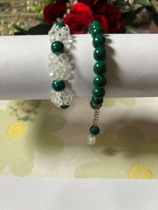 "Green & white beaded charm – perfect for Azadi vibes!" Pack of 2