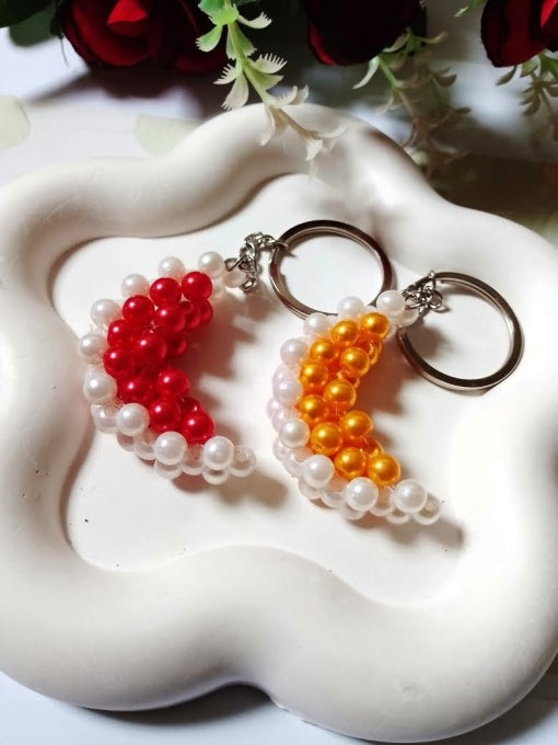 Beaded Crescent Moon Keychain – Set of 2 (Red & Yellow)