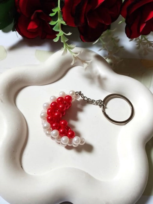 Beaded Crescent Moon Keychain – Set of 2 (Red & Yellow)