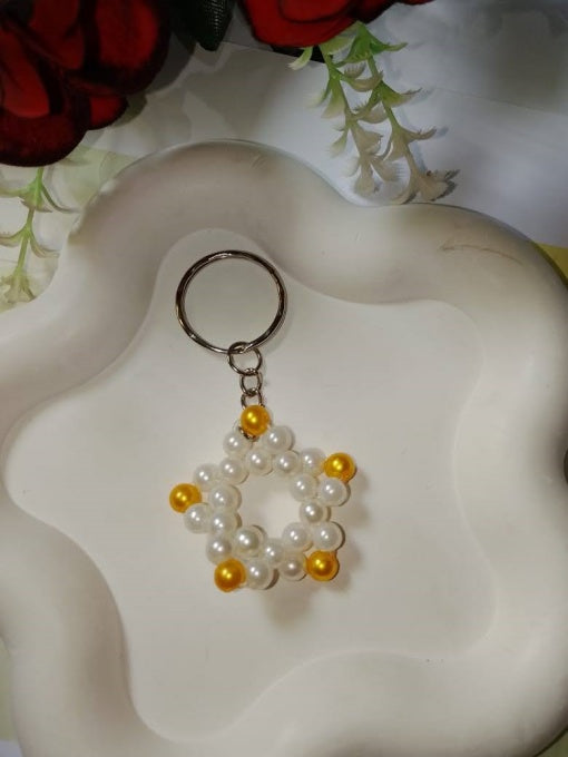 Handmade Beaded Snowflake Keychain Set – Crystal & Pearl Beads | Cute Bag Charm & Gift Ide