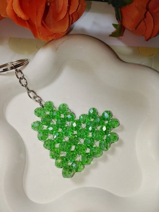 Handmade Beaded Heart Keychain – Red & Green Pair