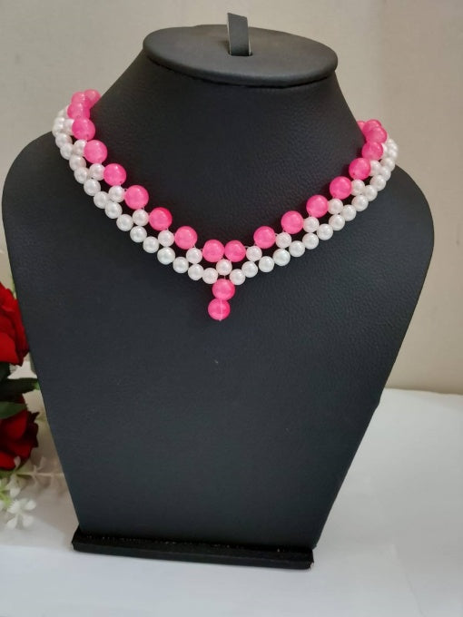 Pink And White Beaded Necklace