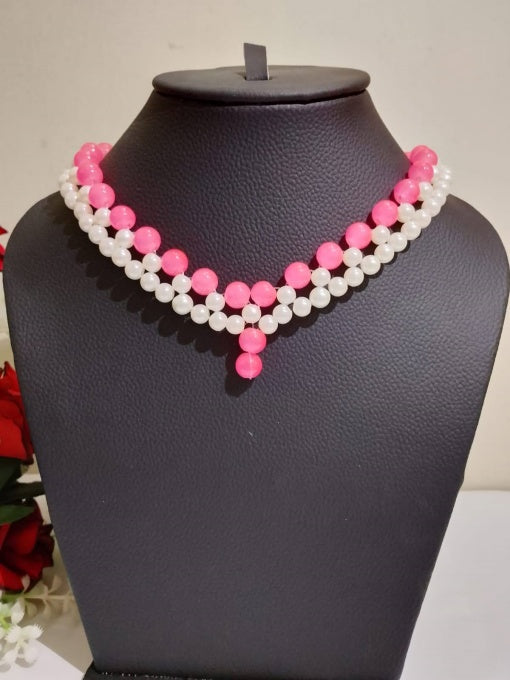 Pink And White Beaded Necklace