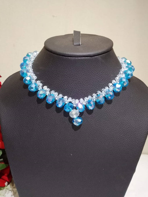 Ocean Blue And White Crystal Beaded Necklace