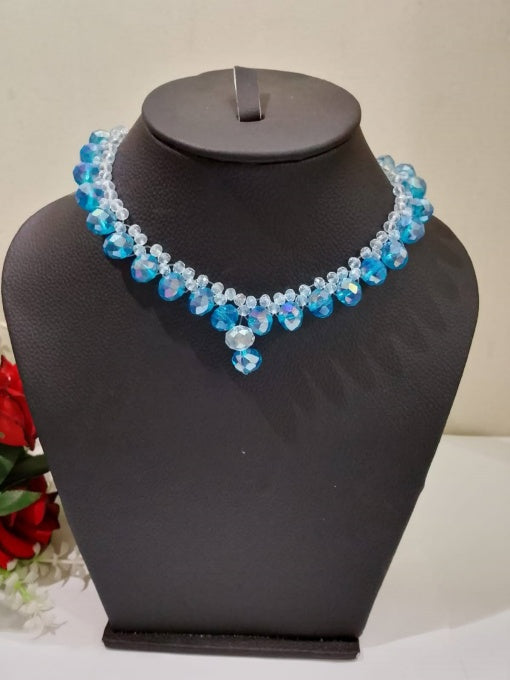 Ocean Blue And White Crystal Beaded Necklace