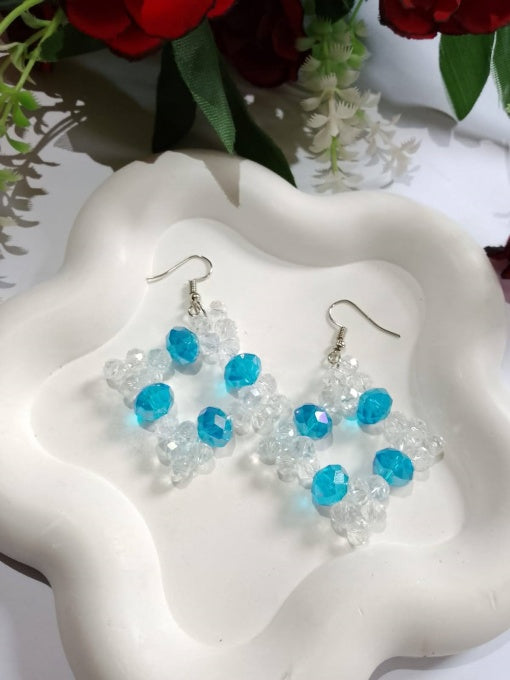 Blue & White Diamond-Shape Earrings – Lightweight & Unique