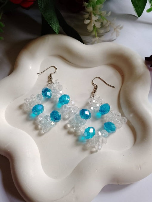 Blue & White Diamond-Shape Earrings – Lightweight & Unique