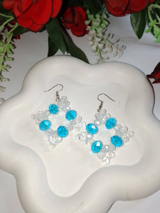 Blue & White Diamond-Shape Earrings – Lightweight & Unique