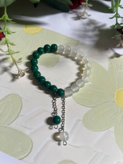 "Green & white beaded charm – perfect for Azadi vibes!" Pack of 2