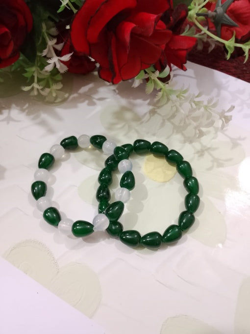 Celebrate 14th August with these green and white beaded bracelets! pack of 2